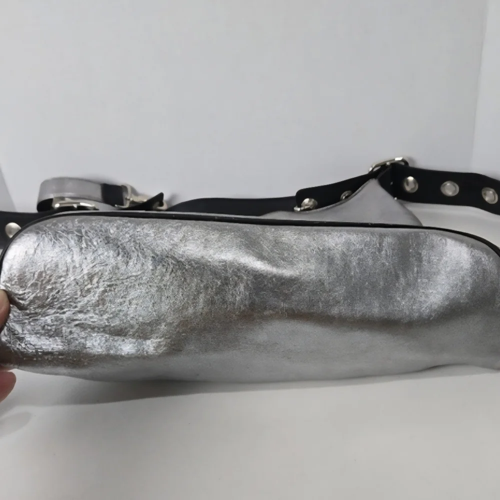 Silver and Black Leather Hobo Bag Purse